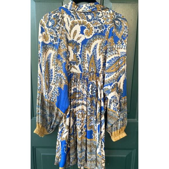 Free People Say You Love Me Mini Dress XS Boho Blue Paisley Fall Festival Flowy - Picture 6 of 8